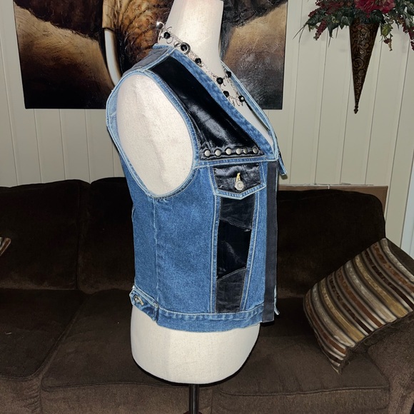 Carole Little Street Wear • Denim • Blue/Black • Silk Patchwork • Medium • Vest - Picture 6 of 12